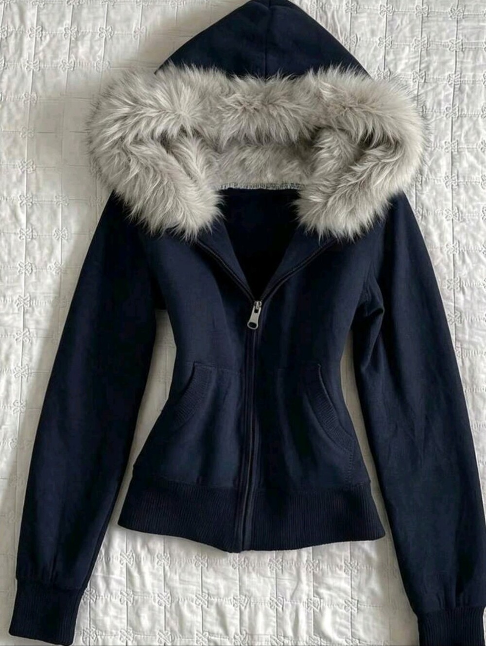 Women's Zipper Pocket Fur Patchwork Hooded Jacket